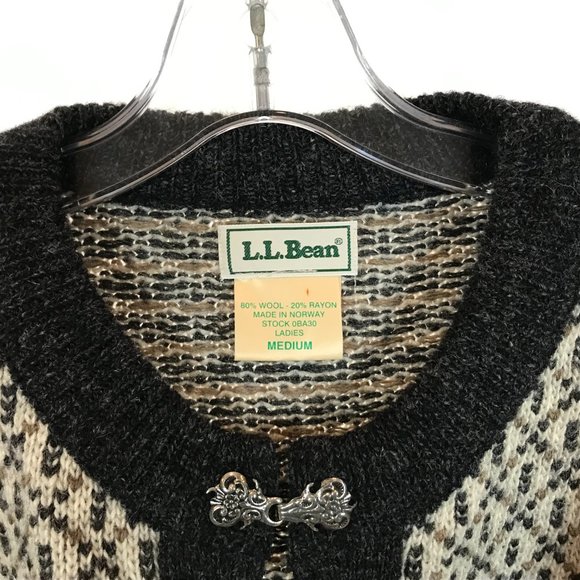 Womens Size Medium LL Bean Norwegian Wool Blend Cardigan Knit Sweater - Picture 3 of 4
